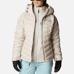 Jaqueta-feminina-impermeavel-para-neve-termica-plumas-de-ganso-columbia-roaring-fork-off-white-aberto