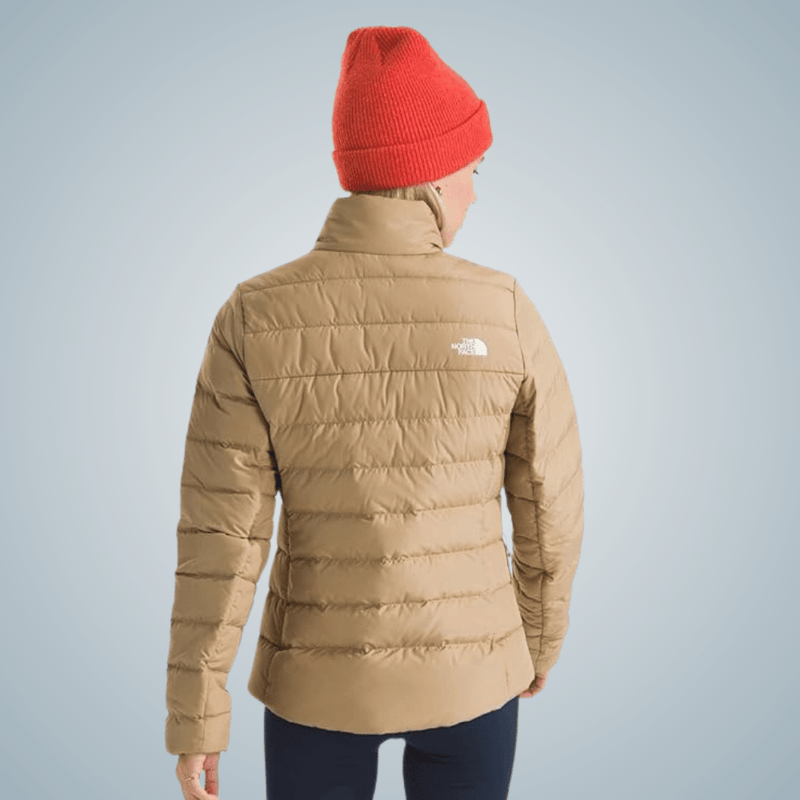 jaqueta feminina de inverno pluma de ganso the north face aconcagua bege
