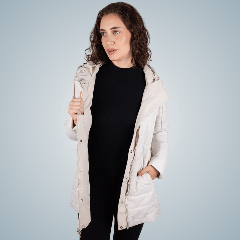 parka longa feminina reversivel ultralight bege